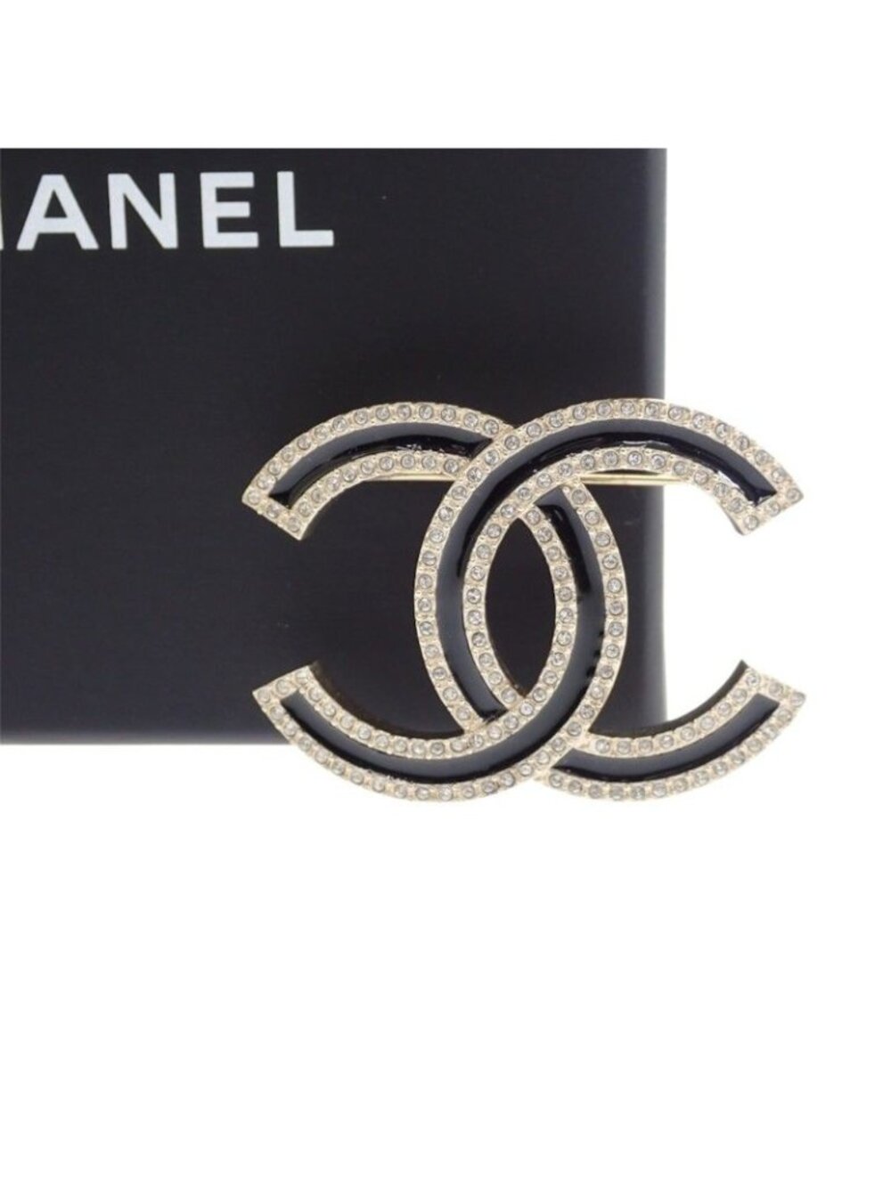Chanel CC Logo Brooch Metal Crystal Gold Black